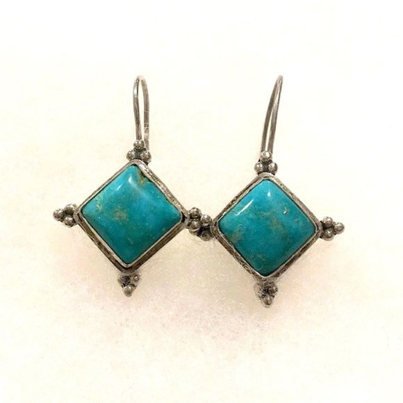 Vintage Turquoise Sterling Silver Drop Earrings - Picture 1 of 7